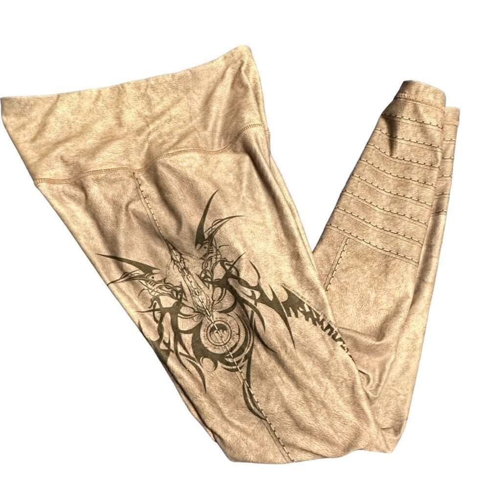 yoga journal tattoo brown and tan recycled leggings size small